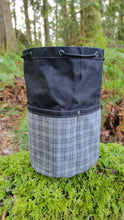 Black Waxed Canvas Cedar Bucket Bag with Grey Wool Wrapped Outside Pockets