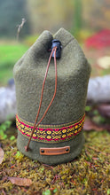 Vintage 1960s Army Wool Cedar Bucket Bag with Woven Trim