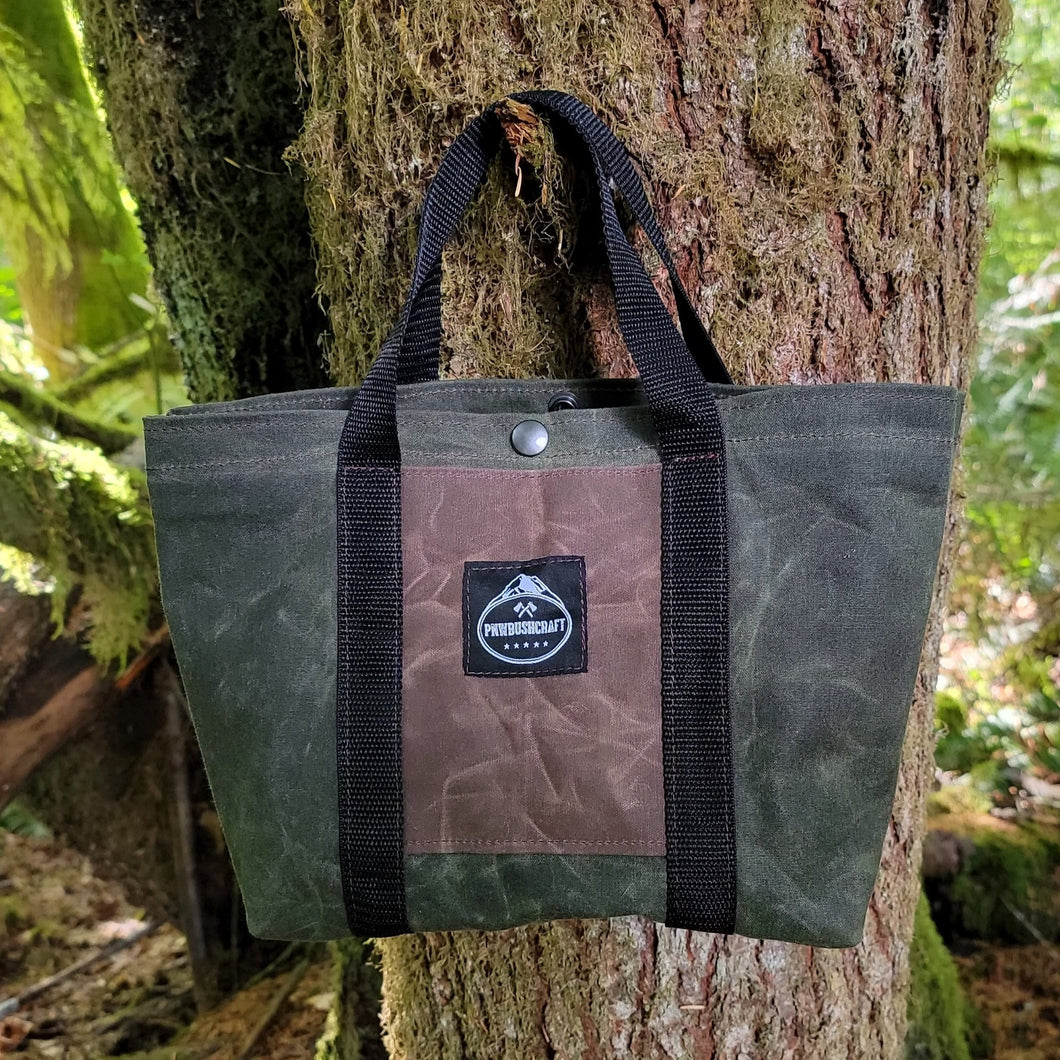 Green and Brown Waxed Canvas Tool Tote