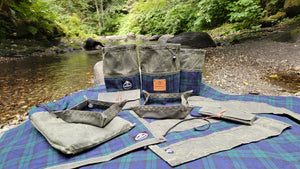 Vintage Blue and Green Plaid Wool and 10.1 oz Green Waxed Canvas Limited Collection Outdoor Gear