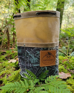 Tan Cedar Bucket Bag with Compass Wrapped Outside Pockets