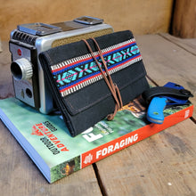 Black Canvas Roll Up Pouches with Vintage Woven Trim