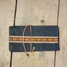 Black Canvas Roll Up Pouches with Vintage Woven Trim