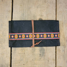 Black Canvas Roll Up Pouches with Vintage Woven Trim
