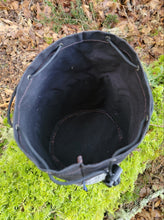 Black Waxed Canvas Cedar Bucket Bag with Grey Wool Wrapped Outside Pockets