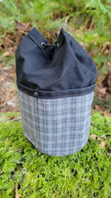 Black Waxed Canvas Cedar Bucket Bag with Grey Wool Wrapped Outside Pockets