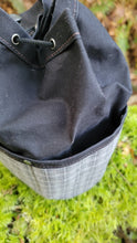 Black Waxed Canvas Cedar Bucket Bag with Grey Wool Wrapped Outside Pockets