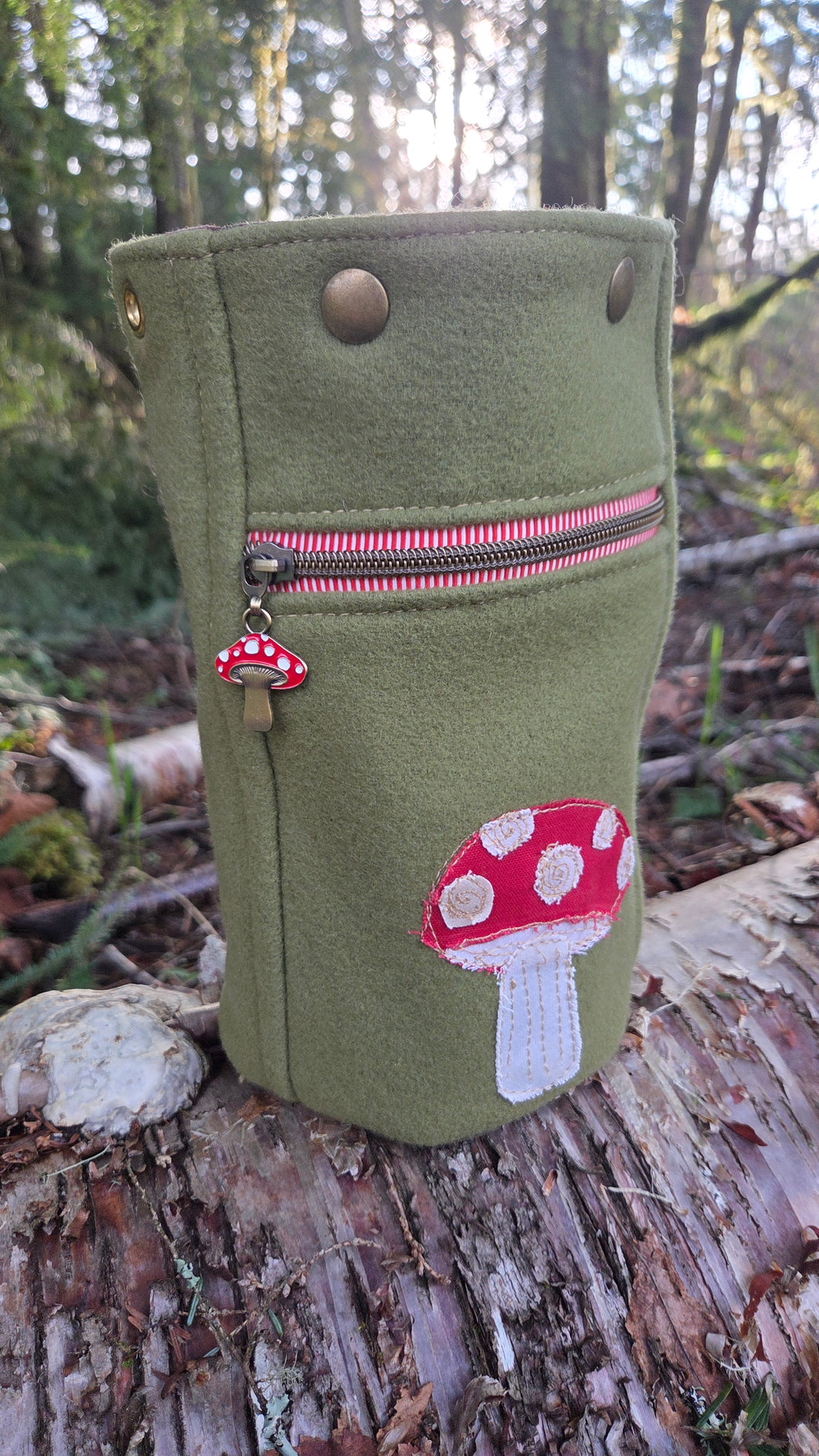 OOAK Mushroom Wool & Canvas Bucket Bag