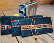 Black Canvas Roll Up Pouches with Vintage Woven Trim
