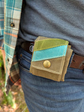 Rugged Waxed Canvas Foraging Bag, Hip Pouch Tan with Blue and Green Stripes