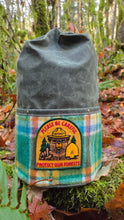 One-of-a-Kind XL Smokey Bear Cedar Bucket Bag – Vintage Patch, Wool Wrapped Pockets, 15” Tall