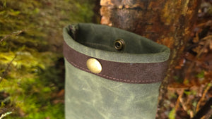 Green Waxed Canvas Ditty Bag with Leather Trim