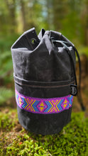 Black Cedar Bucket Bag with Vintage Purple Trim on Outside Pockets