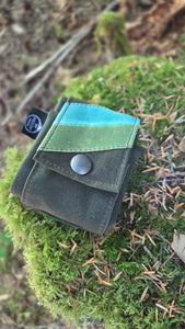 Green Waxed Canvas Foraging Pouch , Hip Bag with Retro Stripes