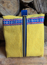 PNWBUSHCRAFT Yellow Wool Zipper Pouch with Trim and Sloth Pull