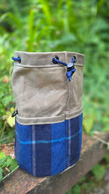 Tan Waxed Canvas Medium Cedar Bucket Bag with Vintage Plaid Wool Pockets
