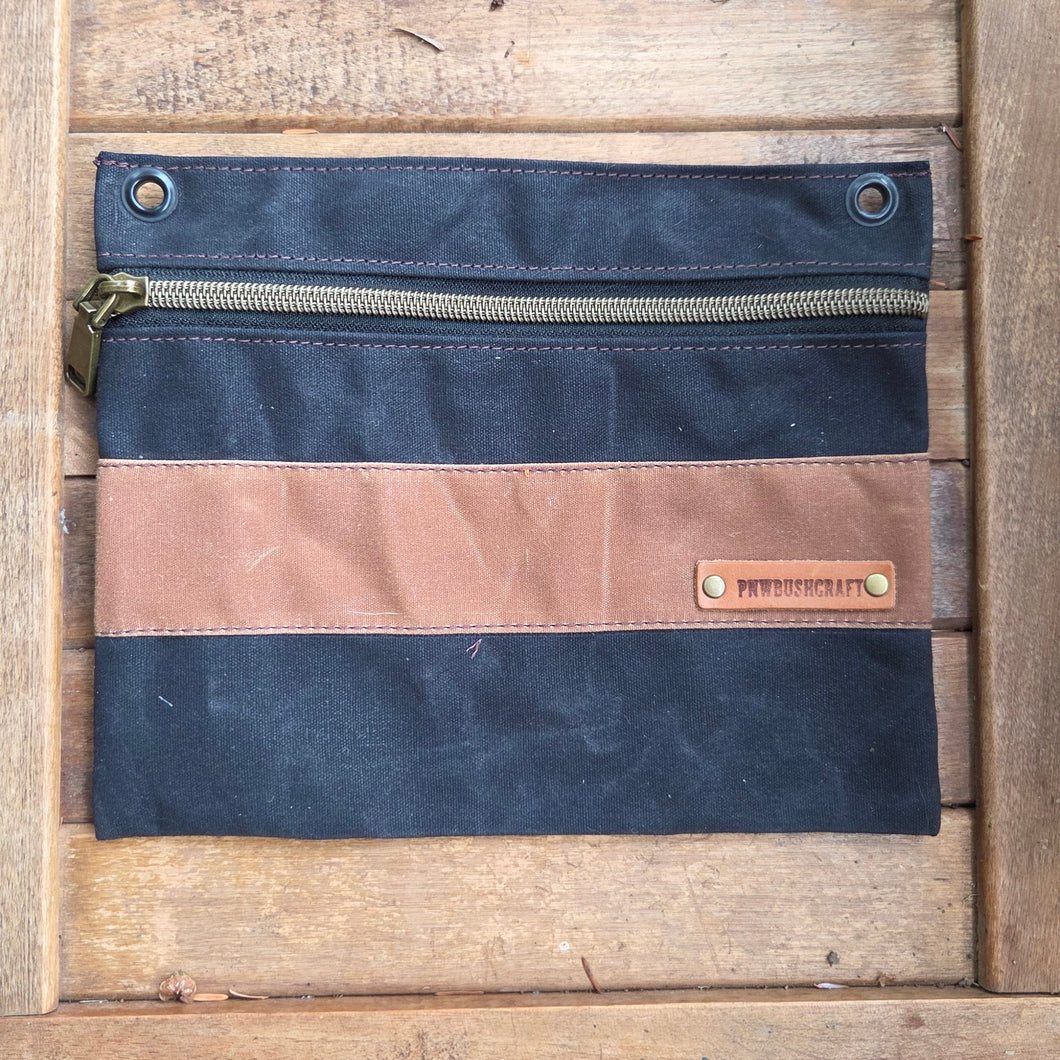 Black and Brown Waxed Canvas Zipper Pouches