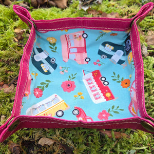 Raspberry Waxed Canvas Bucket Bag &amp; Matching Travel Tray