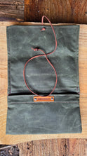 Green Waxed Canvas Roll Up Pouches with Vintage Wool Lining