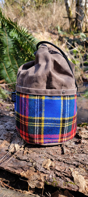 Cedar Bucket Bag with Vintage Plaid Wool Wrapped Pockets