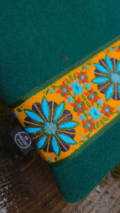 PNWBUSHCRAFT Vintage  Green Wool Zipper Pouch with Vintage Trim