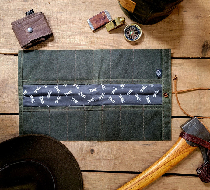 Death Bunny Or Skulls Maple Waxed Canvas Pocketknife Roll Up V 2.0