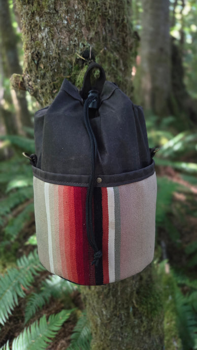 Cedar Bucket Waxed Canvas Bag with Vintage Serape Pockets - One-of-a-Kind Heritage Piece