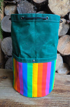 Rainbow Green Waxed Canvas Cedar Bucket Bag with Pockets