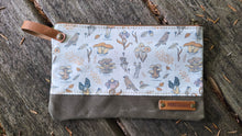 Waxed Canvas Zipper Pouch with Mushrooms and Leather Accents