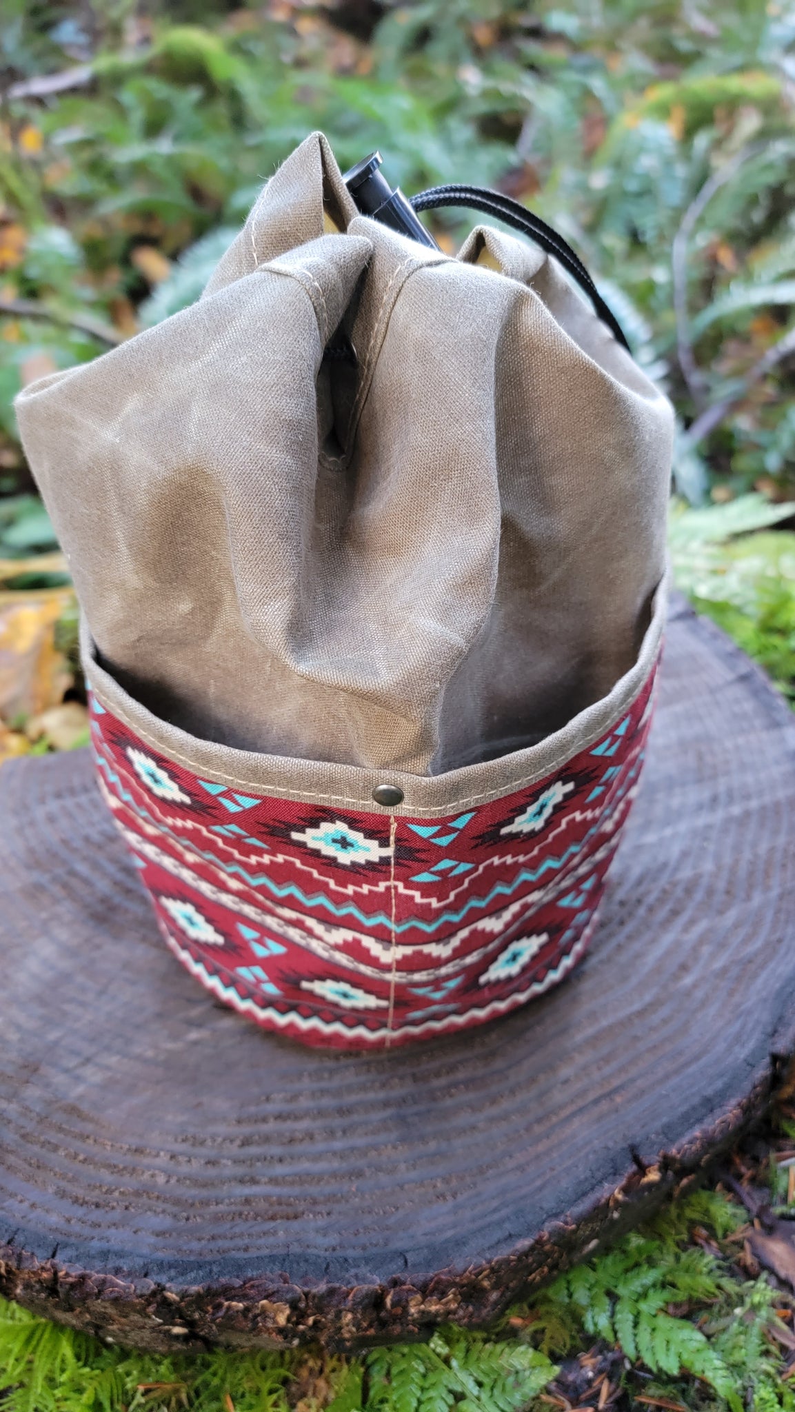 Handcrafted Waxed Canvas Cedar Bucket Bag with Outside Pockets