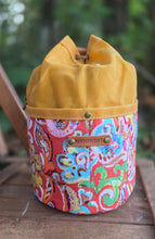 Deluxe Yellow Waxed Canvas Cedar Bucket Bag with 60's Flower Pockets