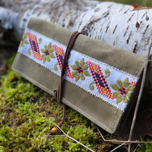Tan Canvas Roll Up Pouch with Vintage Woven Trim