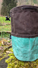 Chocolate Waxed Canvas Cedar Bucket Bag with Seafoam Pockets