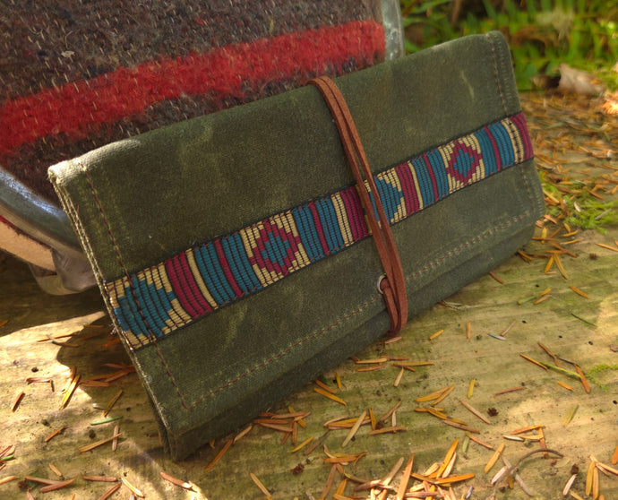 Canvas Roll Up Pouch with Vintage Woven Trim