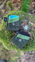 Green Waxed Canvas Foraging Pouch , Hip Bag with Retro Stripes
