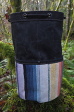 Black Waxed Canvas Cedar Bucket Bag with Vintage Woven Wool