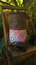 Brown Waxed Canvas Cedar Bucket Bag with Geometric Designs
