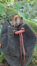 Deluxe Green Waxed Canvas Cedar Bucket Bag with Pockets