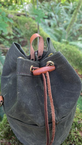 Deluxe Green Waxed Canvas Cedar Bucket Bag with Pockets