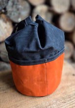 Black Waxed Canvas Cedar Bucket Bag with Orange Pockets
