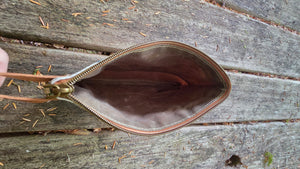 Waxed Canvas Zipper Pouch with Mushrooms and Leather Accents