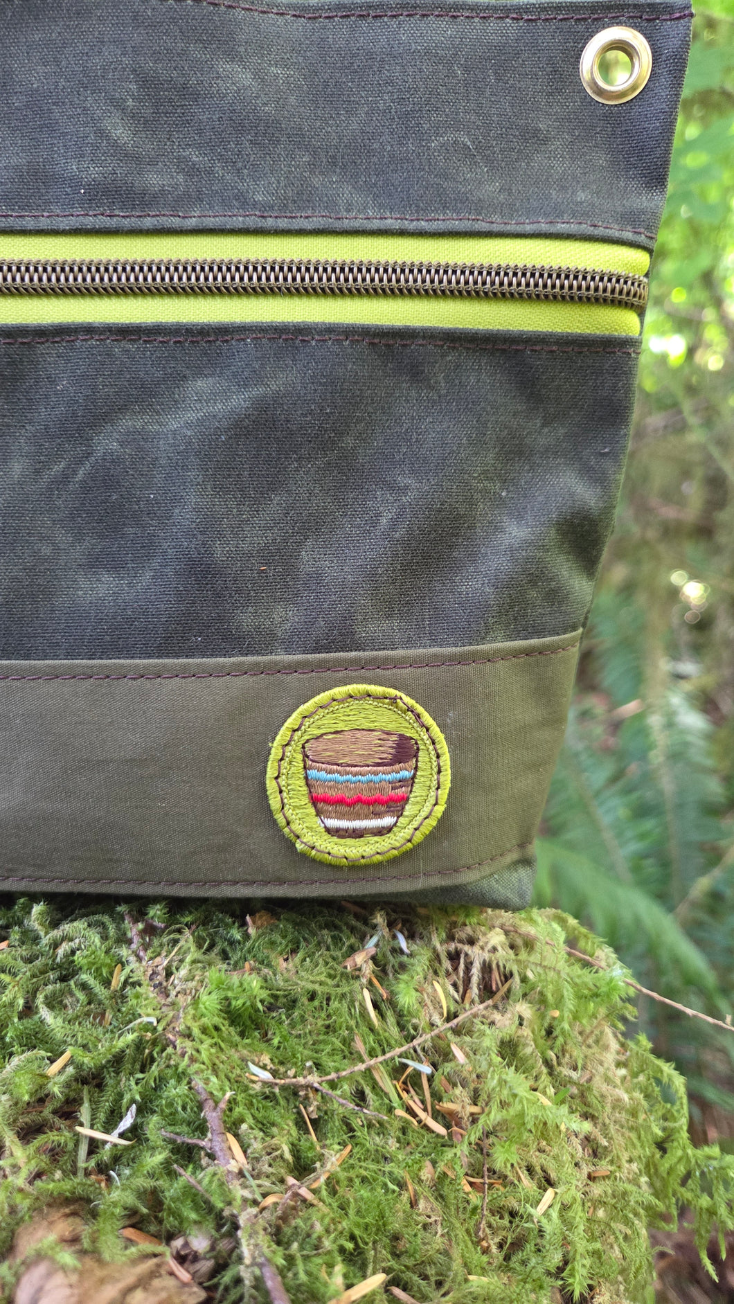 Waxed Canvas Zipper Pouch with Woven Patch