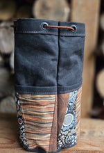 Black Waxed Canvas Cedar Bucket Bag with Patchwork Pockets