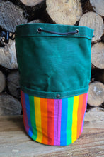 Rainbow Green Waxed Canvas Cedar Bucket Bag with Pockets