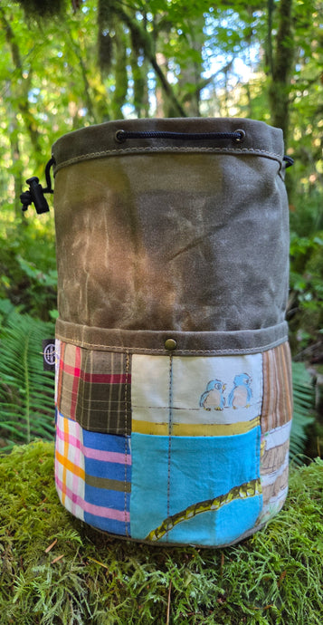 Cedar Bucket Bag with Vintage Patchwork Quilt Pockets