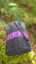 Black Cedar Bucket Bag with Vintage Purple Trim on Outside Pockets