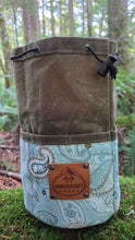 Olive Waxed Canvas Cedar Bucket Bag with Paisley Covered Pockets