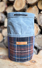 Waxed Canvas Cedar Bucket Bag with Wool Patchwork Pockets