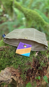 Retro Waxed Canvas Purple, Blue, Tan and Yellow Foraging Pouch , Hip Bag