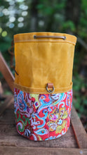 Deluxe Yellow Waxed Canvas Cedar Bucket Bag with 60's Flower Pockets